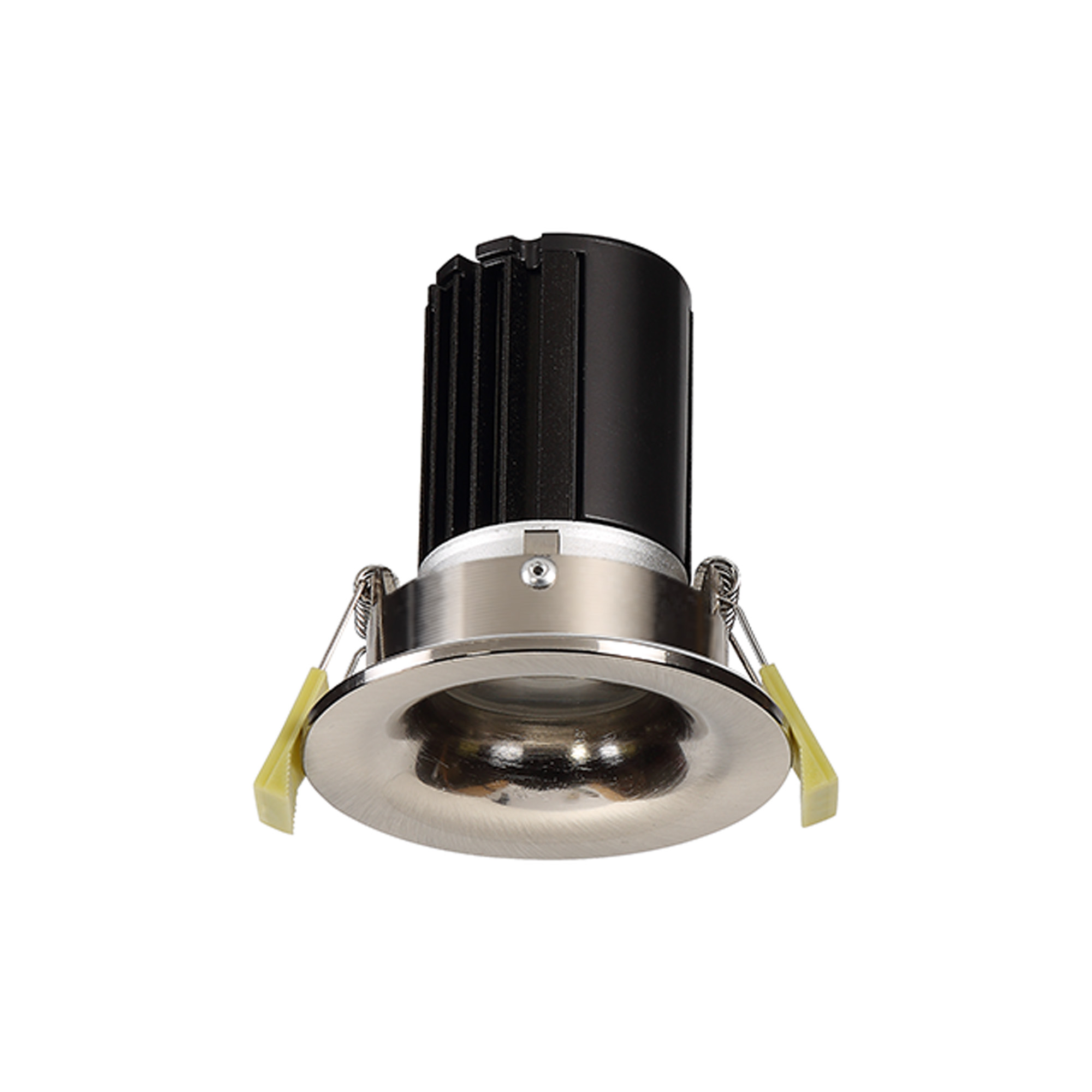 Bruve 12 Tridonic powered 12W 3000K 1200lm 36° LED Engine,300mA , CRI>90 LED Engine Satin Nickel Fixed Round Recessed Downlight, Inner Glass cover, IP65